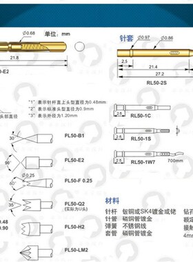 PAL50-Q2 华荣探针 大四爪头探针 0.68mm弹簧顶针 加长测试探针