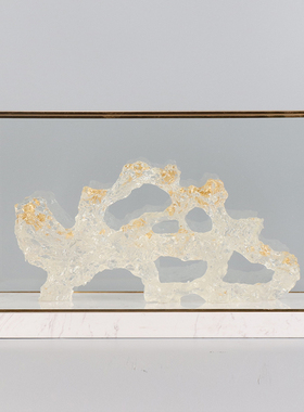 新中式金属玻璃罩太湖石软装摆件书房样板间客厅玄关创意摆设