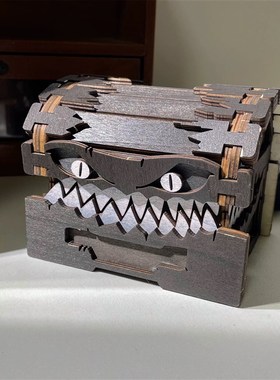 很凶狠的箱子小心被咬!怪物宝箱收纳盒子创意木质工艺品摆件