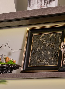 宋氏美学软装设计茶空间茶柜层板装饰摆件画太湖石茶叶罐组合搭配