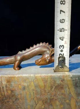 实心老铜羚羊茶道小摆件日式茶道配件古玩铜件摆件紫铜茶宠小铜器