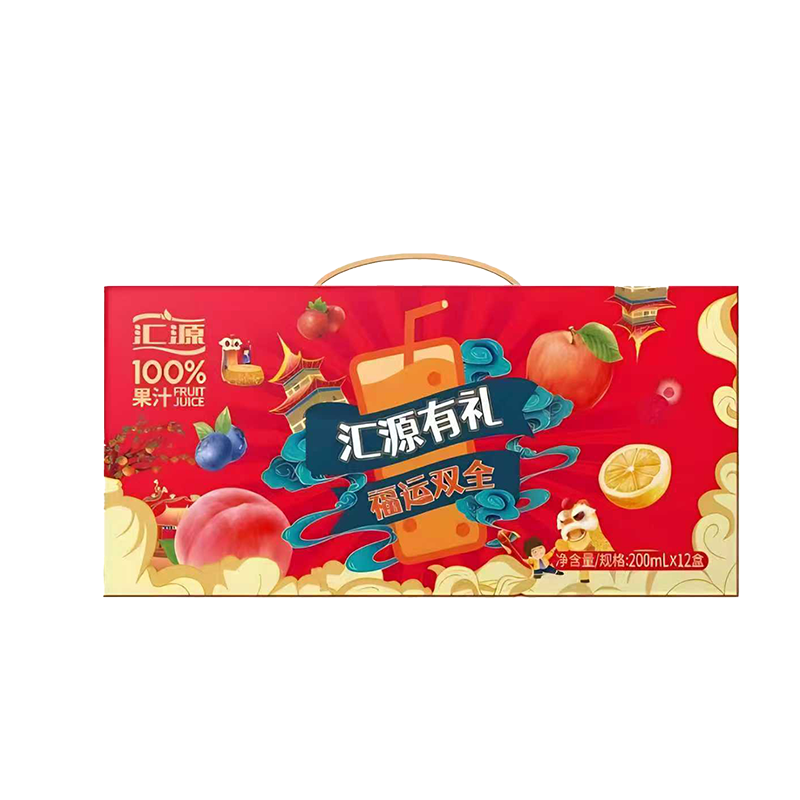 汇源100%阳光柠檬纯果汁200ml×12盒装礼盒年货整箱礼盒混合果汁