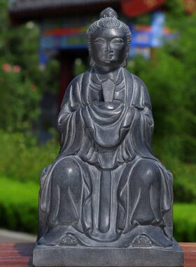 石雕石头青石泰山奶奶碧霞元君泰山圣母神像居家供奉原石雕刻摆件