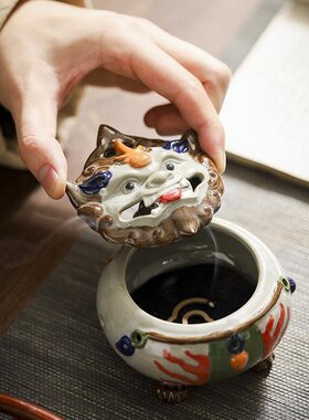香炉陶瓷狻猊摆件香薰炉盘创意禅意家居家用彩陶手彩熏香倒流香插