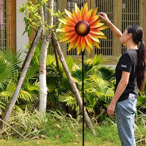 铁艺大风车花园庭院装饰旋转向日葵摆件园艺户外别墅露台阳台布置 - 图1