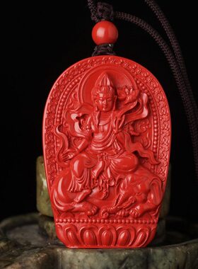 苏工制版生肖本命佛朱砂吊坠八大守护神精雕图本命年随身平安饰品
