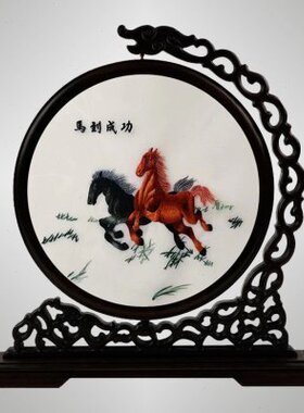 伊飞湘绣手工刺绣双面绣摆件桌面摆台创意中式风送老外国风商务
