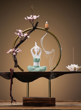 中式家居玄关客厅电视柜办公室软装F倒流香创意木头香薰装饰摆件