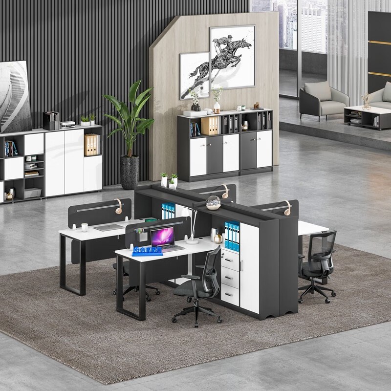 简约办公家具职员桌办公桌屏风员工位电脑桌财务桌干型六人位含柜 - 图0