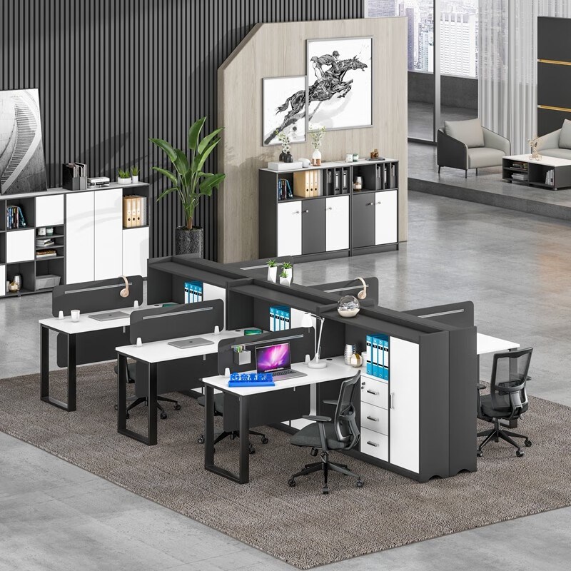 简约办公家具职员桌办公桌屏风员工位电脑桌财务桌干型六人位含柜 - 图2