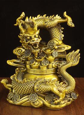纯黄铜聚宝盆龙生肖龙摆件室内盘龙纳财汉龙五爪龙吉祥工艺品摆设