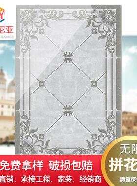 现代中式客厅餐厅拼花地砖800*800通体大理石防滑耐磨过道瓷砖