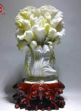 大师制白菜摆件坐地生财天然岫岩玉石原石招财家居装饰博古架摆设
