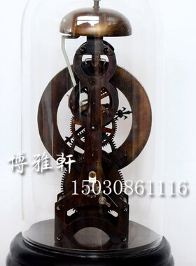 钟表玻璃罩机械前摆骨架小座钟报时把玩纯铜做旧古玩样板间壁炉钟