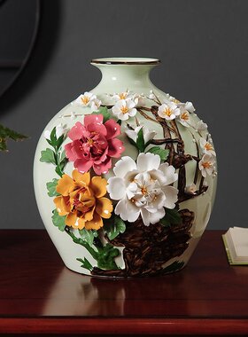 花开富贵陶瓷花瓶瓷器摆设中式客厅电视柜家居装饰品摆件大工艺品