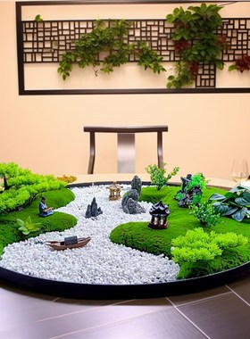 新中式酒店大圆桌转盘装饰品微缩景观圆形微缩摆花景W观餐桌花摆