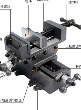 十字平口钳双向移动台式钻床精密台钳铣床重型台虎钳夹具工作台滑