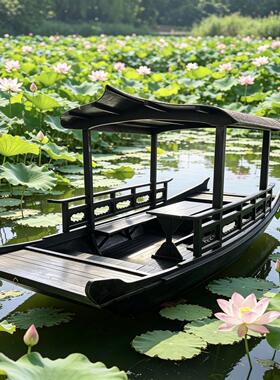 木船旅游观光餐饮画舫乌篷单篷高低篷龟壳篷手划摇橹电动木船定制
