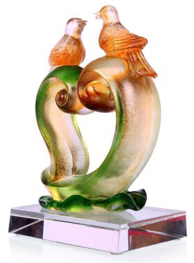 班德拉斯 同心鸟琉璃摆件 喜结良缘婚房梳妆柜摆设 结婚喜庆礼物