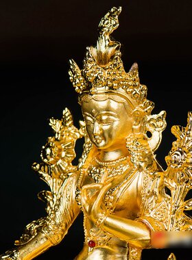 现代铜像合金镀金绿度母铜像桌面5寸 小铜像家居摆件