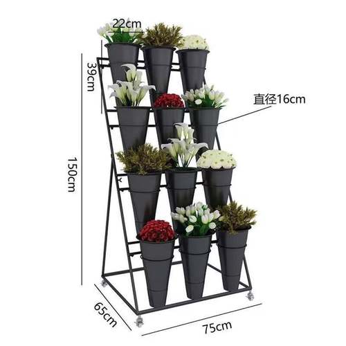 恒延北欧金色大号花店花架可移动铁艺多层鲜花展示架塑料花桶架子 - 图3