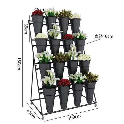 恒延北欧金色大号花店花架可移动铁艺多层鲜花展示架塑料花桶架子 - 图1