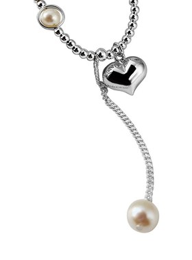 925纯银爱心珍珠圆珠项链小清新甜美仙女气质链条流苏锁骨链N1181