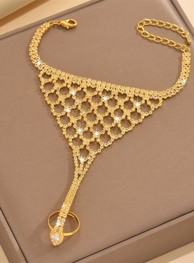 欧美时尚配饰 个性网格水钻连指手背链 潮流气质满钻配饰