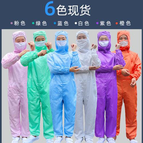 无尘服连体百级网格带背标透明卡槽橙有口袋净化车间防静电工作服 - 图1