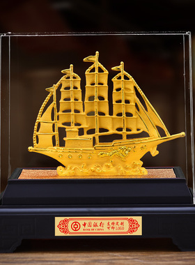 绒沙金一帆风顺帆船摆件客厅办公室酒H柜办公桌装饰品开业乔迁礼