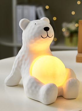 可爱熊小夜灯s充电拍拍灯儿童房卧室床头灯北欧治W愈系装饰摆件