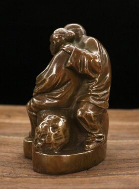 纯铜百年好合白头偕老头老太夫妻和睦黄铜仿古家居桌面书桌摆件
