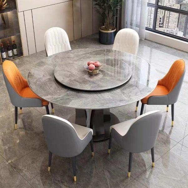轻奢风亮光岩板餐桌椅组合现代简约家用小户型客厅圆形饭桌带转盘,淘宝优惠券,粉丝福利购,淘宝优惠卷