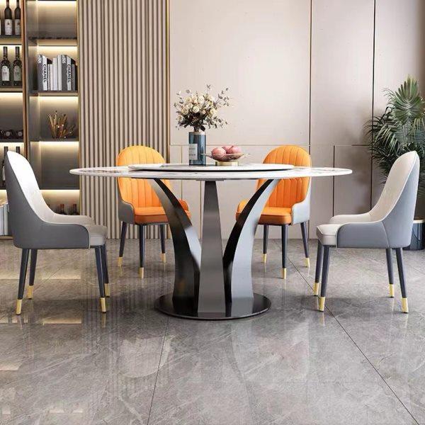 轻奢风亮光岩板餐桌椅组合现代简约家用小户型客厅圆形饭桌带转盘,淘宝优惠券,粉丝福利购,淘宝优惠卷