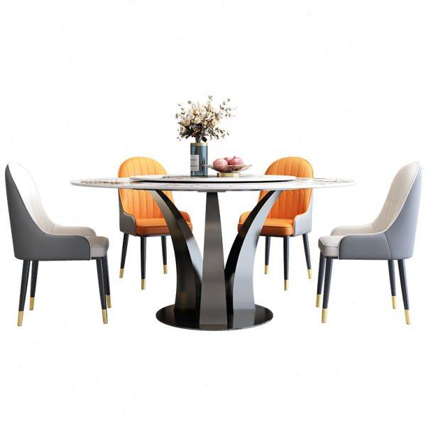 轻奢风亮光岩板餐桌椅组合现代简约家用小户型客厅圆形饭桌带转盘,淘宝优惠券,粉丝福利购,淘宝优惠卷