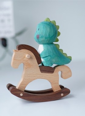 创意实木小木马桌面摆件玩具可爱儿时的快乐可以摇的送礼日常礼物