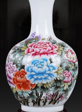 陶瓷器摆件花瓶客厅大号干花插花白色粉彩瓷瓶酒店柜台工艺品摆设