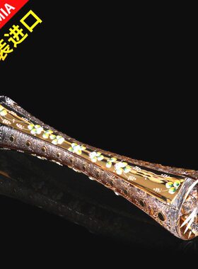 bohemia捷克进口手工精刻水晶玻璃金色花瓶北欧摆件轻奢插花瓶