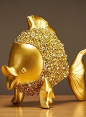 创意玄关酒柜电视柜装饰乔迁新居礼品轻奢年年有余金鱼摆件