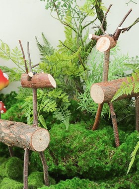 实木小木马幼儿园民宿自然角植物木头摆件原木风家居橱窗工艺品