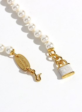 欧美朋克链条款珍珠项链珐琅西太后小锁吊坠女薇薇安锁骨跨境