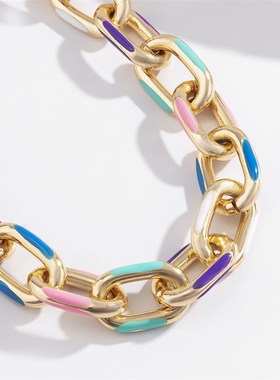 欧美跨境饰品 创意画油彩色十字链条项链女 简约几何磨链项饰