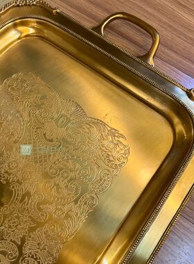 印度进口异域复古黄铜装饰果盘收纳托盘轻奢玄关茶盘意式法式装饰