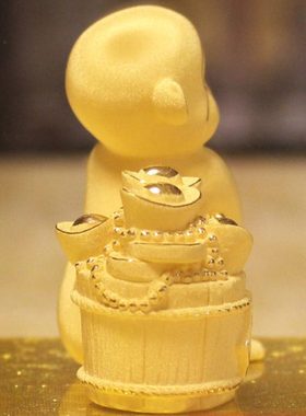 生肖绒沙金猴如意摆件猴年贺岁工艺品聚宝盆家居装饰品办公室摆设