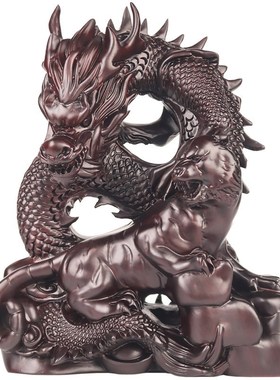 铁圈礼业黑檀盘龙卧虎摆件木雕木制木质动物书架办公室装饰品摆设