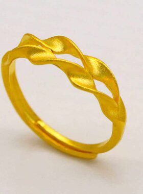 越南沙金麦穗活口戒指女仿黄金麻花戒子可调节送老婆生日礼物指环