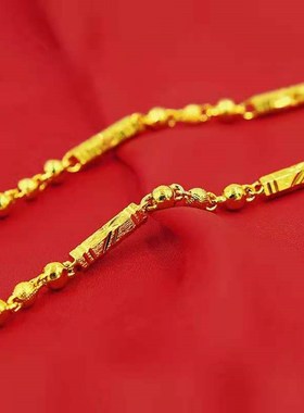 洛新六角 竹节 佛珠项链 纯黄铜镀金色个性首饰品厂家现货价