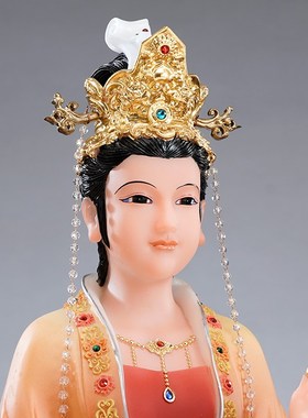 汉白玉女娲娘娘神像家用彩w绘大地之母女娲补天坐像女阴娘娘摆件