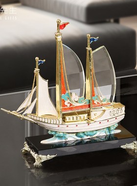 一帆风顺帆船水晶摆饰办公室桌面客厅C酒柜高档装饰品乔迁开