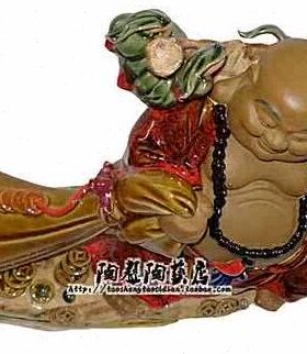 佛发弥勒笑公仔袍路石红电视柜装饰品摆件吉祥湾中式一客厅陶瓷